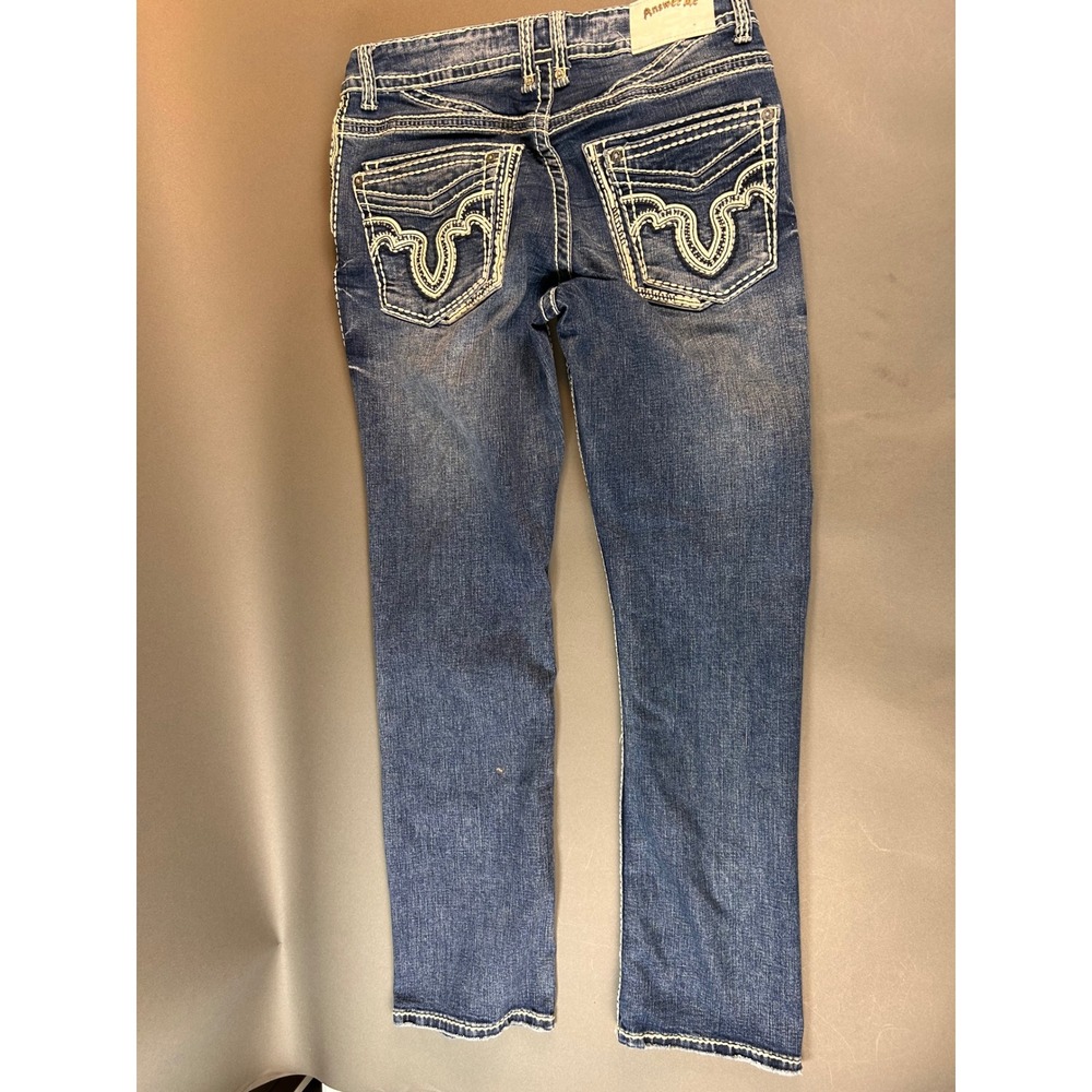 Answer Me Premium Denim Womens Bootcut Jeans Blue Thick Stitch Embroidered 33x32 - Picture 3 of 12